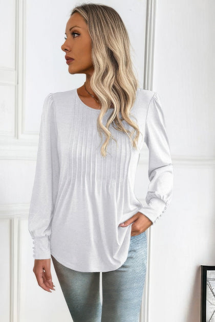 TRUEDAMES Pleated Lantern Sleeve Knit Shirt White XL 3