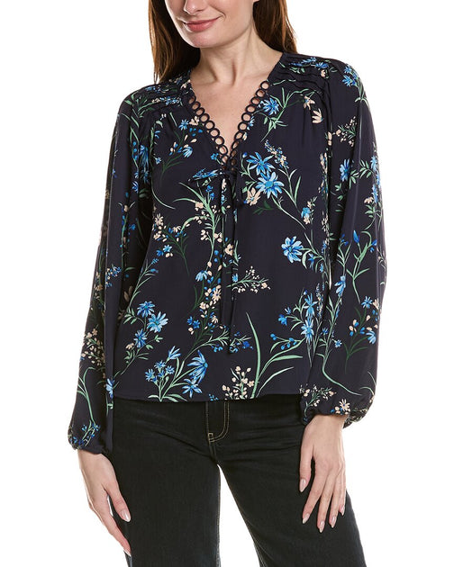 CeCe Pintuck Printed Blouse Blau Medium 2