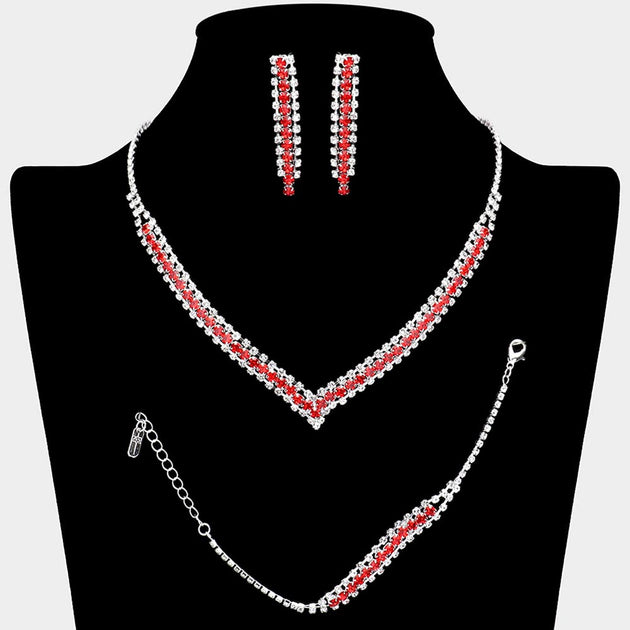 FASHNZFAB 3PCS Rhinestone Jewelry Set Multi One Size 9
