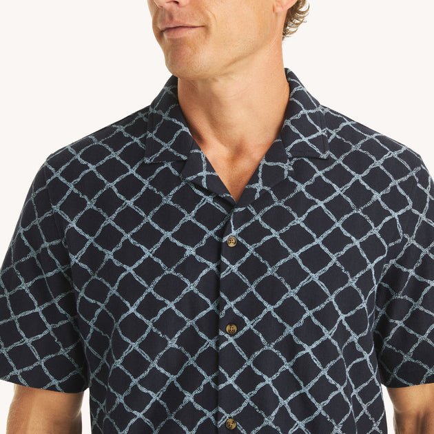 Nautica Relaxed Fit Printed Button-Up Polo Blue Medium 3