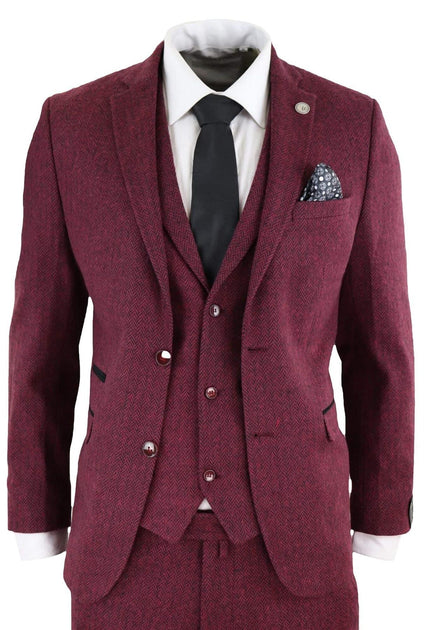 Oliver Tweed 3 Piece Suit Wine Herringbone US 40 Regular 2