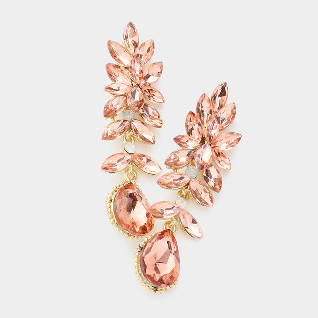 FASHNZFAB Crystal Rhinestone Marquise Evening Earrings Silver 2
