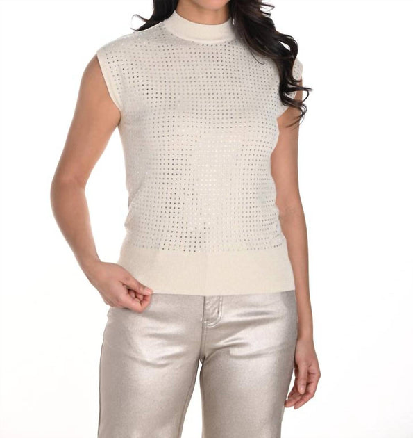 Top Pull Sans Manches à Col Monté Frank Lyman Beige Large 2
