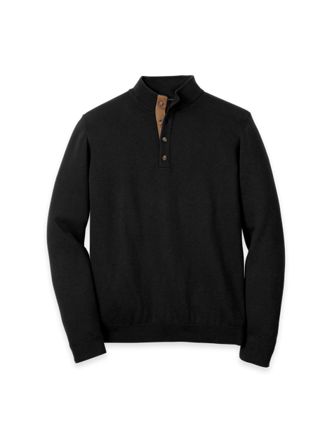 Paul Fredrick Supima Cotton Four Button Mock Neck Sweater Bleu Large Tall 2
