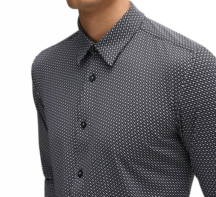 Hugo Boss Technical Stretch Monogram Shirt Black Large 4