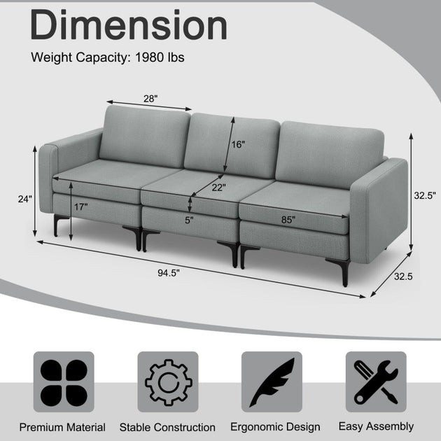 Hivvago 3-Seat Sectional Sofa 6