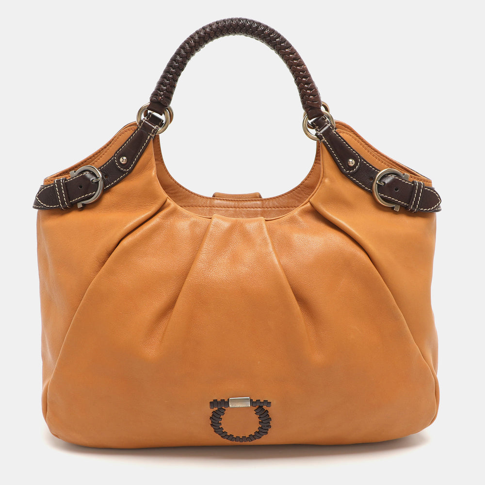 Salvatore Ferragamo Gancini Tan Leather Hobo | ShopSimon
