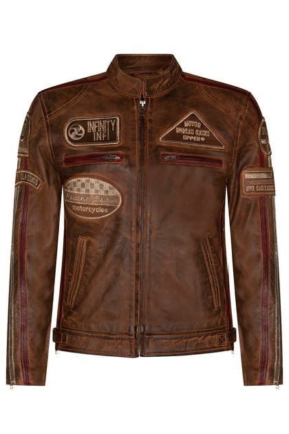 Infinity Men's Racing Biker Leather Jacket White XXX-Large 2