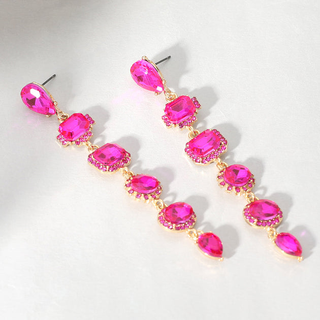 FASHNZFAB Cluster Link Dropdown Earrings Fuchsia Gold Purple 2