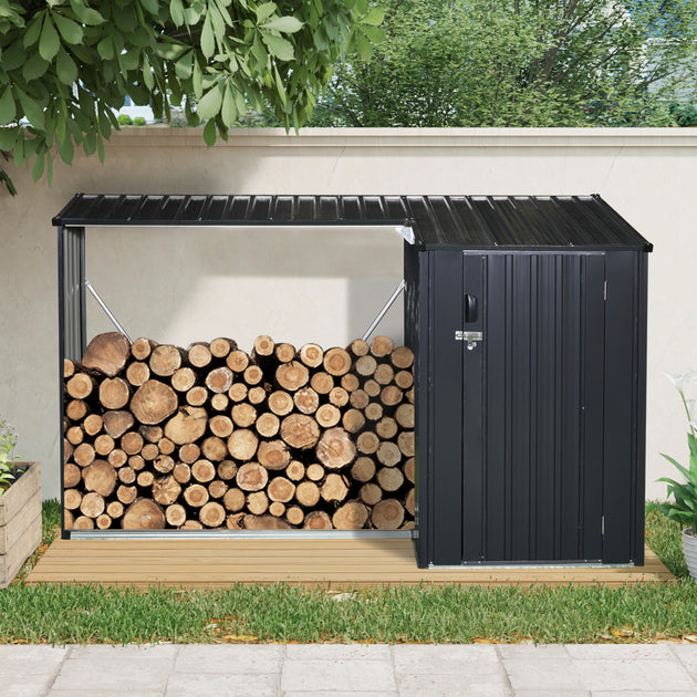 Streamdale Firewood Rack Storage Shed Black 3