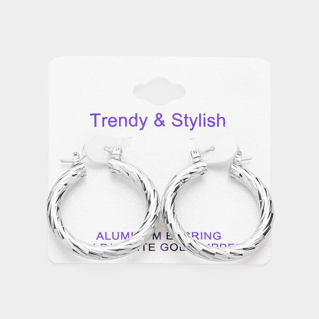 FASHNZFAB Textured Aluminum Hoop Earrings Silver 2