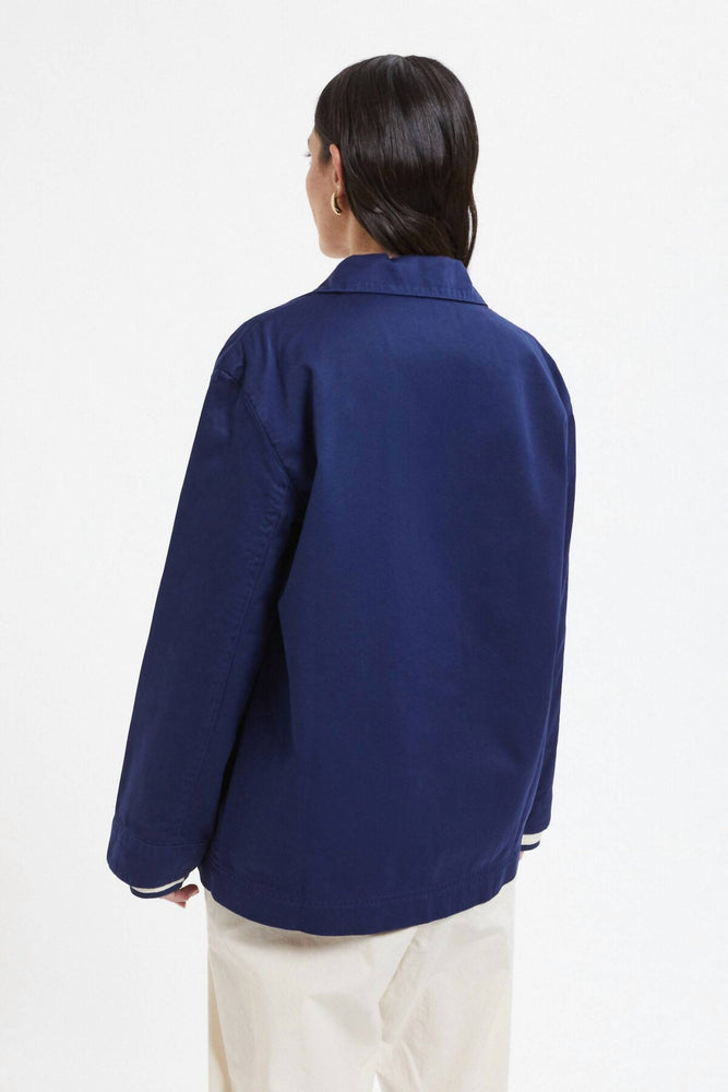 Le Mont Saint Michel Gabardine Work Jacket In Blue | ShopSimon