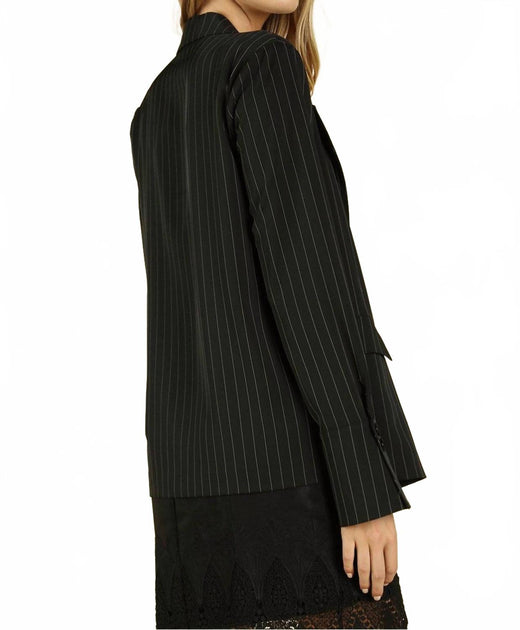 Honey Punch Power Hour Striped Blazer Black Medium 3