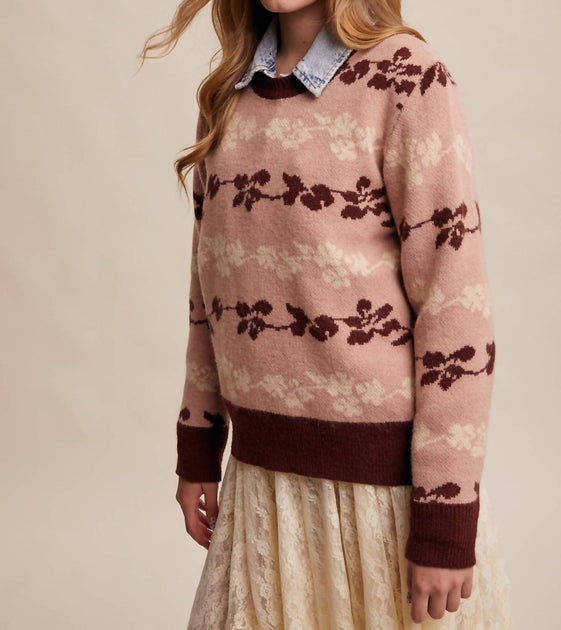 Listicle Floral Jacquard Knit Pullover Pink Large 3