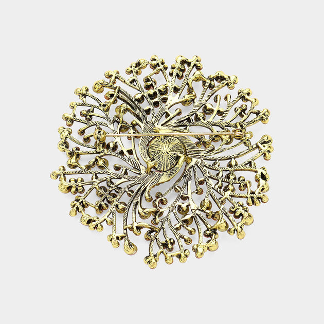 FASHNZFAB Round Stone Branch Flower Pin Brooch Pink 3
