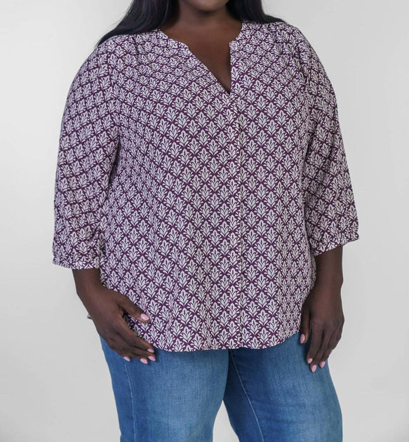 NYDJ Pintuck Button Down Blouse Purple 0X 5