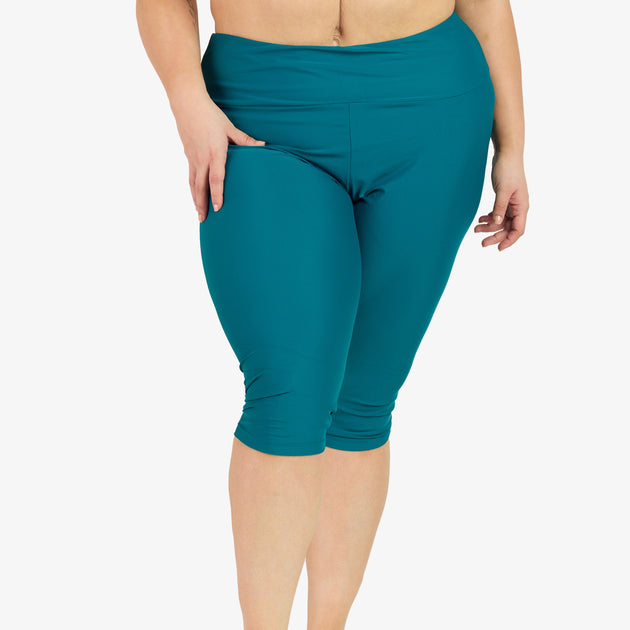 Calypsa High Waisted Capri Swim Leggings Black 2X 2