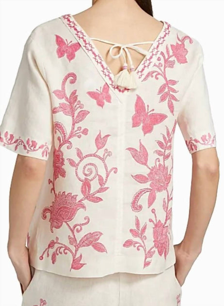 Johnny Was V-Neck Tie Back Blouse Beige Medium 3