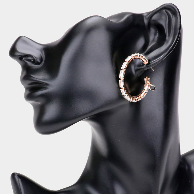 FASHNZFAB Rectangle Stone Cluster Hoop Earrings Multi 3