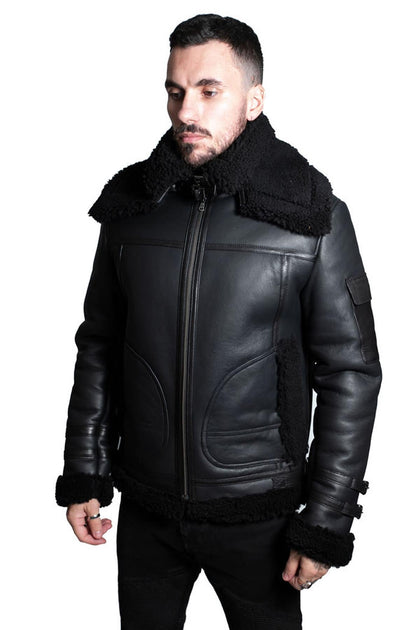 Infinity Hingham Mens Sheepskin Biker Jacket Black Medium 2