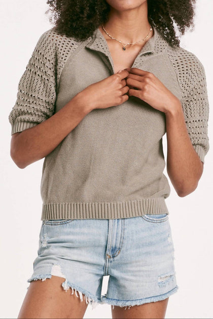 Another Love Verona Henley Crochet Top Beige XS 2