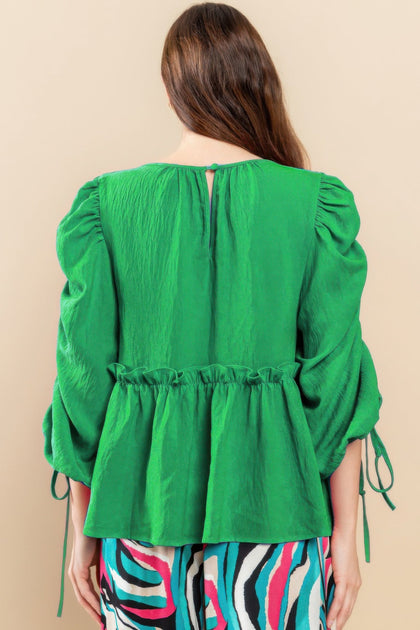 TRUEDAMES Round Neckline Babydoll Top Green Medium 3
