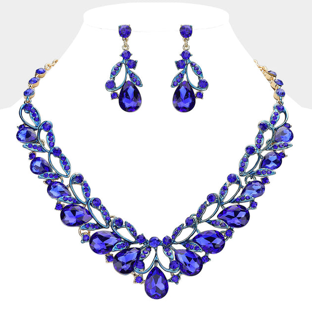 FASHNZFAB Leaf Evening Necklace Set Multi One Size 2