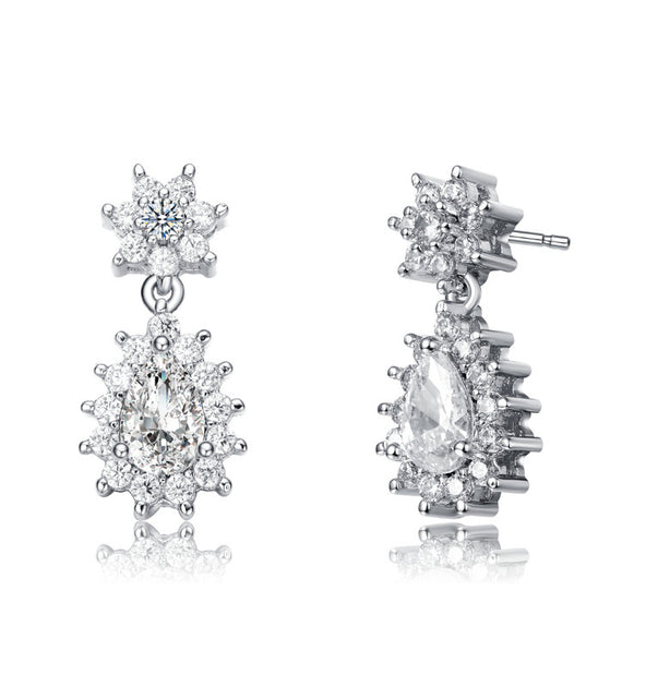 Rachel Glauber Double Flower Cluster Dangle Earrings Silver 2
