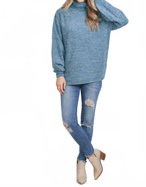 ZENANA Rollkragen Melange Ballonärmel Pullover Blau Large 2