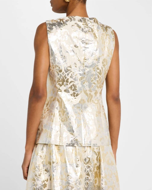 Lafayette 148 Metallischer Jacquard-Weste Beige US 6 3