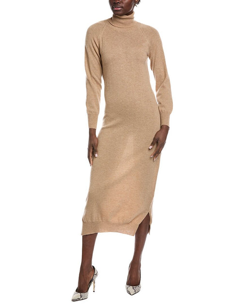 Brodie Cashmere Turtleneck Sweaterdress Beige Medium 2