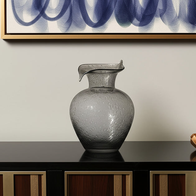 Hivvago Round Glass Table Vase Light Gray 10in 3