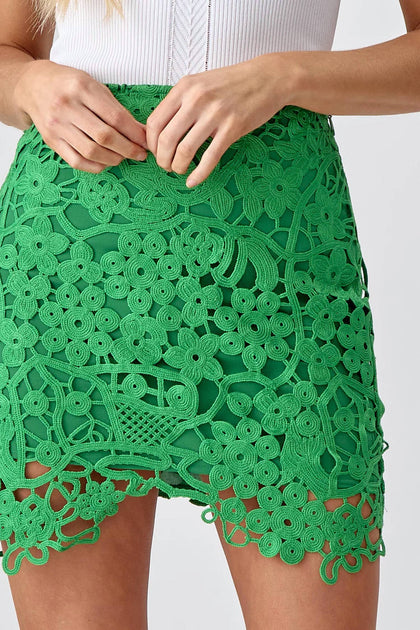 adelyn rae Janine Crochet Lace Mini Skirt Green Small 3