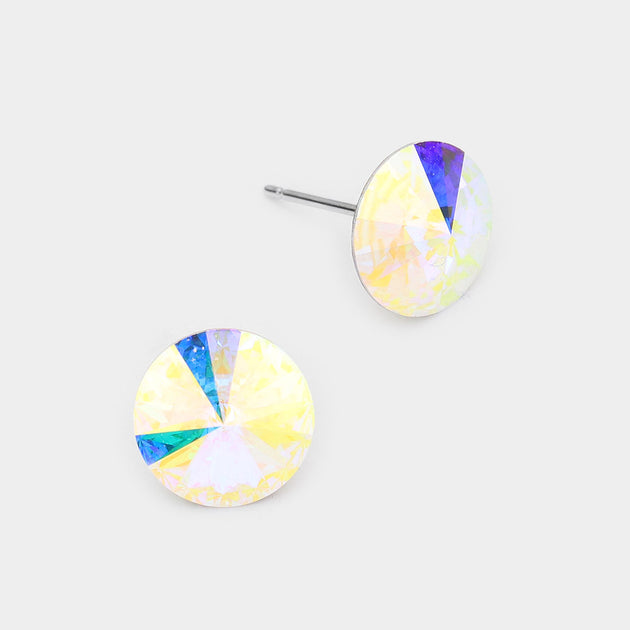 FASHNZFAB Round Crystal Stud Earrings Green 10mm 4
