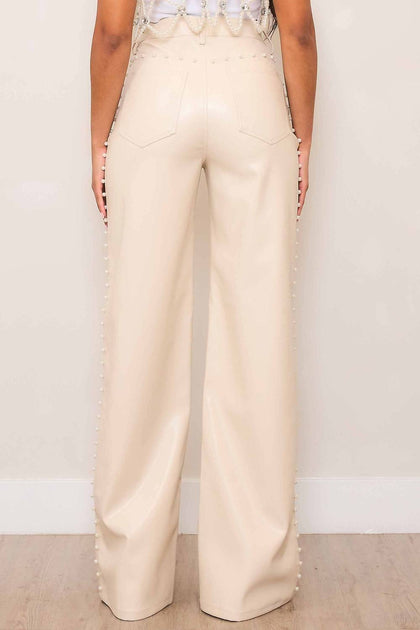 Vibrant M.I.U Pantalon Large avec Perles Beige US 2 3