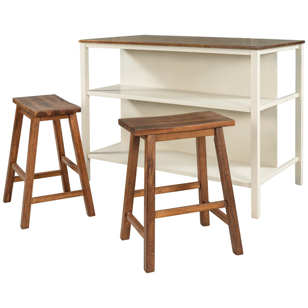 Streamdale Solid Wood Rustic 3-Piece Stationary Kitchen Island Set Brown 4