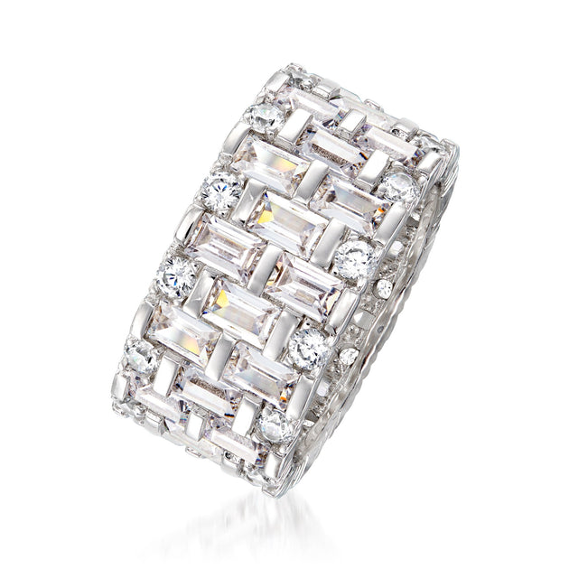 Ross-Simons Baguette and Round Cubic Zirconia Eternity Band Silver US 5 6