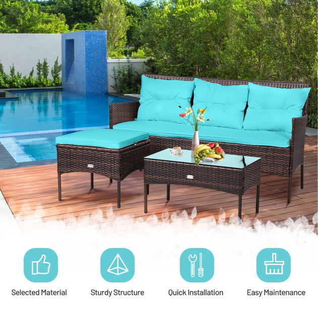 Hivvago 3 Piece Patio Sectional Set Turquoise 6