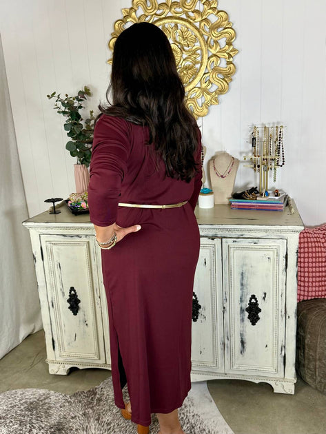 entro Merlot Long Sleeve Midi Dress Red Medium 4