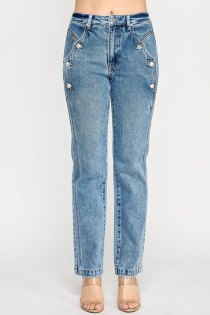TRUEDAMES High Rise Dad Jean Blue US 12 3
