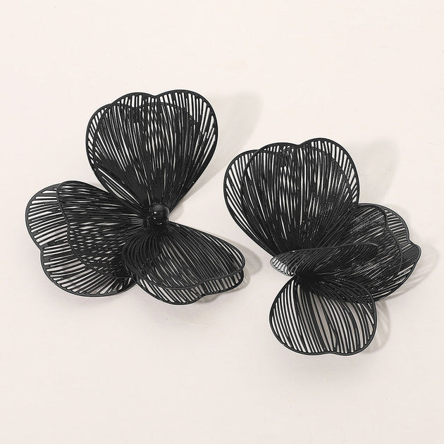 FASHNZFAB Triple Cutout Petal Earrings Black 2