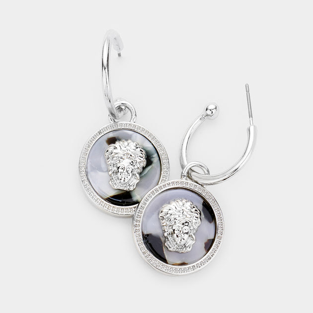 FASHNZFAB Medusa Head Metal Open Circle Dangle Earrings Multi 2