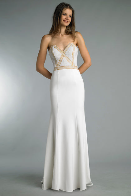BASIX BLACK LABEL Robe de Soirée Sans Bretelles Ornée de Perles Blanche US 4 2