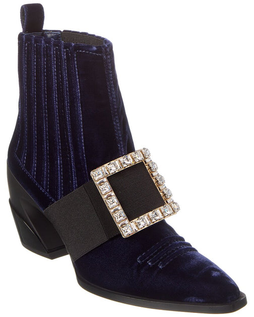 Roger Vivier Tex Strass Velvet Boot Blue EU 36 2