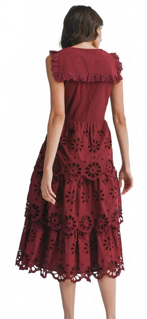 Camellia Graciela Eyelet Midi Dress Red Medium 3