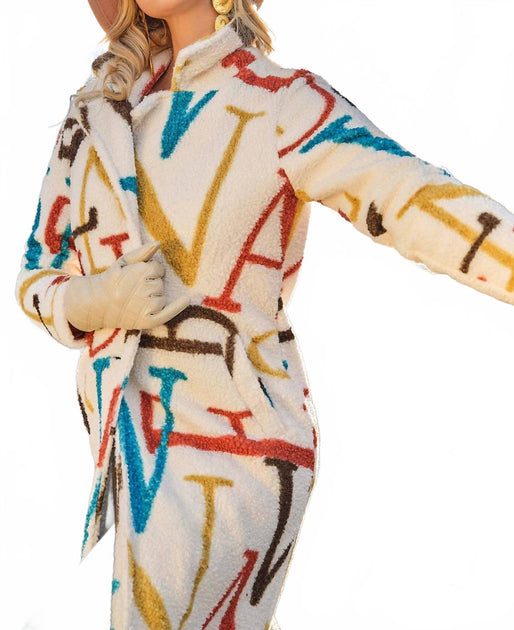 Dolcezza Sherpa Monogram Coat Multi Large 3