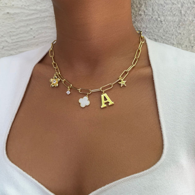 Adornia Initial Charm Necklace Yellow Gold Plated Silver 3
