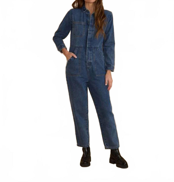 Rylee + Cru Long Sleeve Coverall Jumpsuit Blue Medium 2