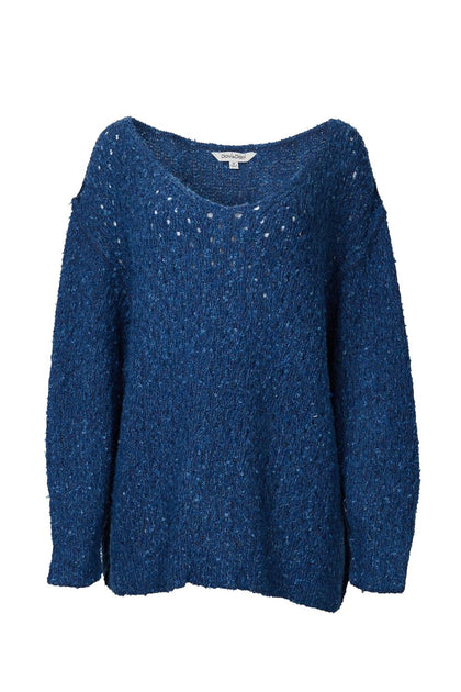 J.NNA Open-Knit V-Neck Jumper Blue Medium 2
