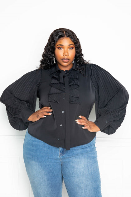 TRUEDAMES Pleated Sleeve Blouse Multi 2X 3